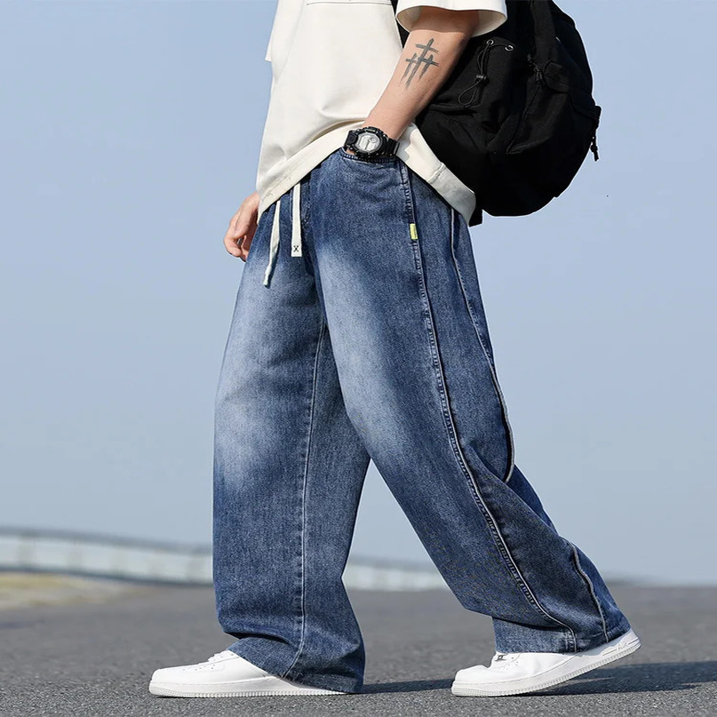 Mens Summer Baggy Jeans Big Size 8XL 7XL 6XL Lightweight Cotton Wide Leg Straight Denim Pants Loose Fit Blue Trousers 250729
