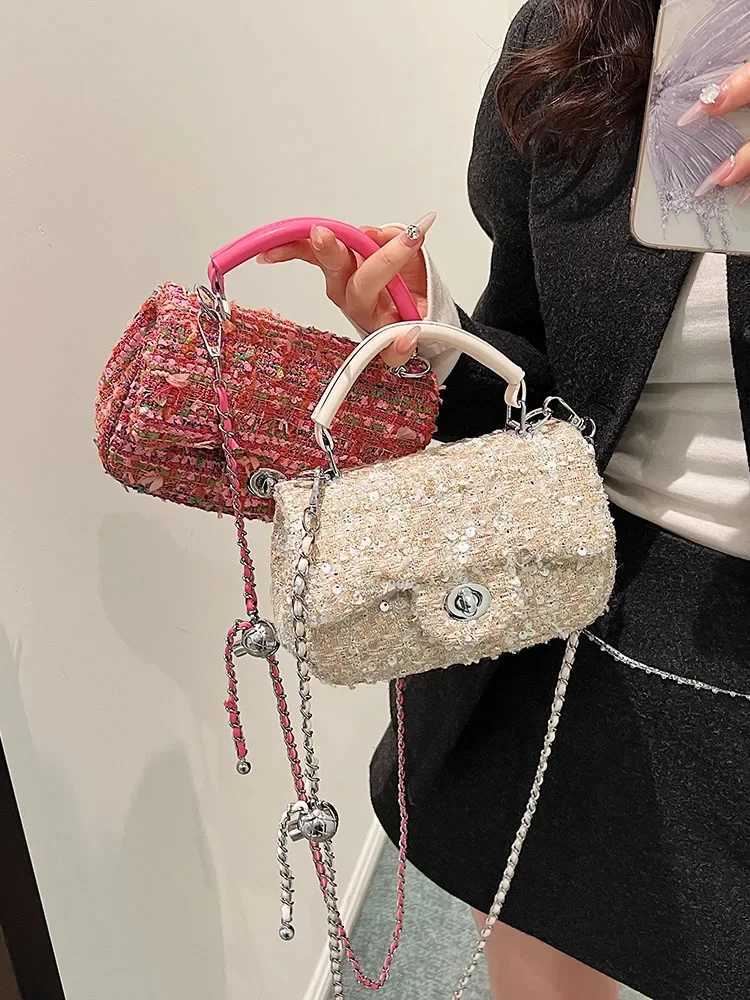 Womens Woolen Tweed Chain Crossbody Bags Autumn Winter New Sequin Small Square Handbags for Party Fashion Single Shoulder Bag L251010