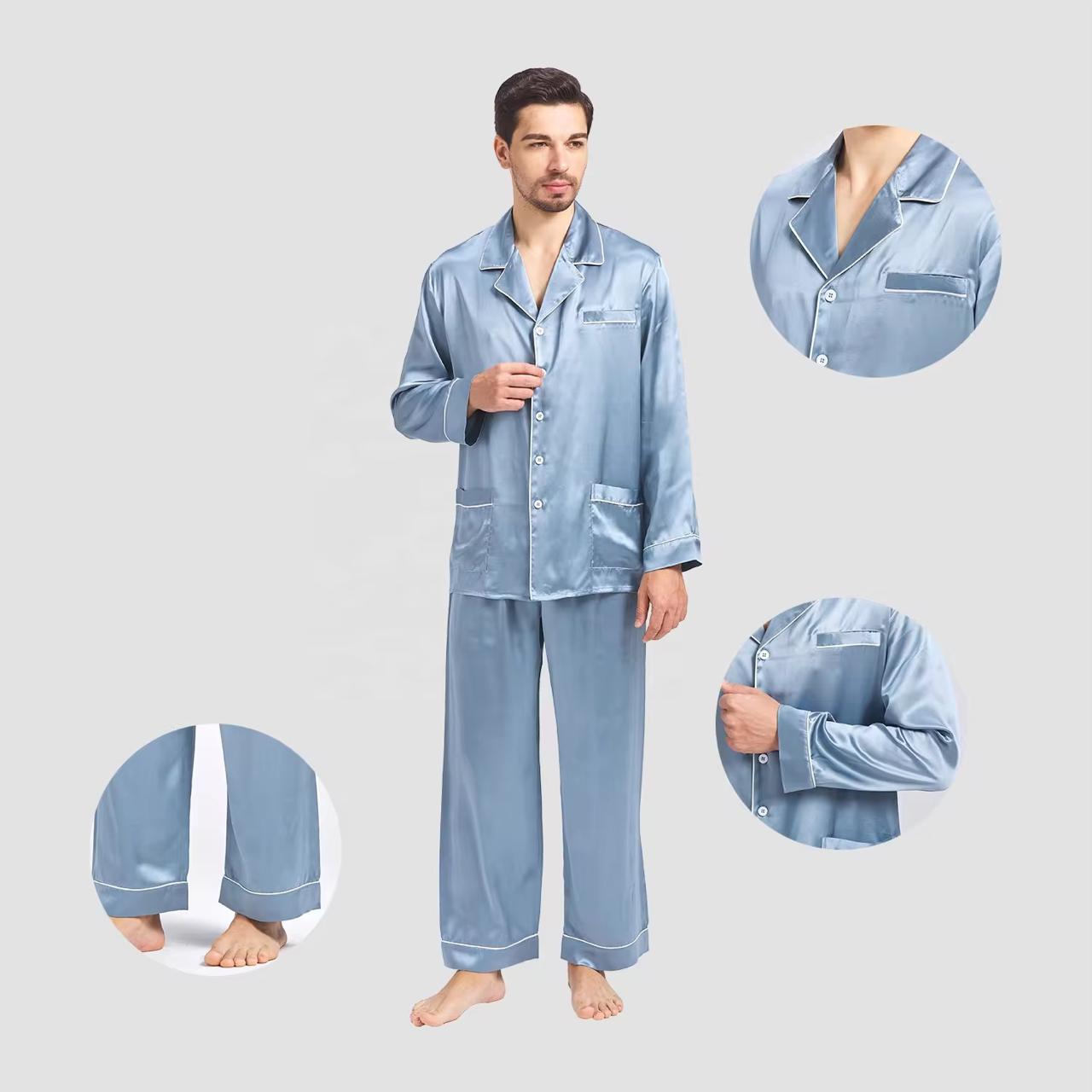 Luxury Satin Silk Men's Pajama Set Pants Top 2pcs Adult Pajamas Long Sleeve Solid Satin Men's Pajamas
