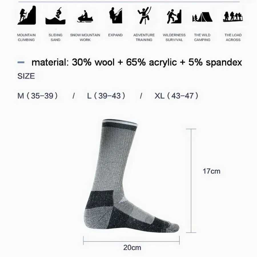 1 Pairs Merino Wool Thermal Socks for Men Women Winter Keep Warm Outdoor Ski Hiking Socks Sports Thermococcus Thicken M L XW251011