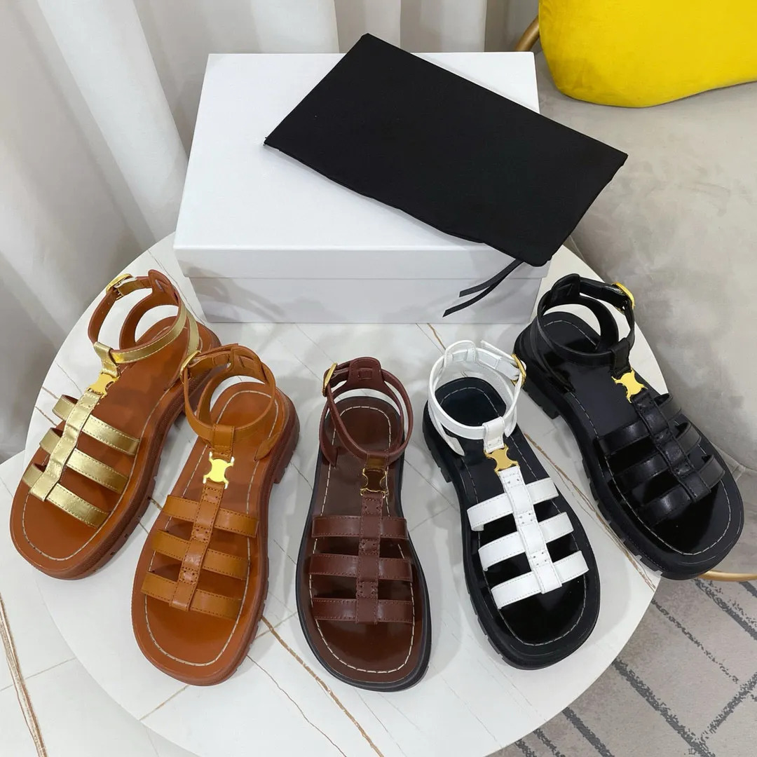 Top quality Clea flat GLADIATOR sandals hardware embellished VEGETAL TANNING Ankle strap open toe designer for women Summer flats Sandal factory footwear