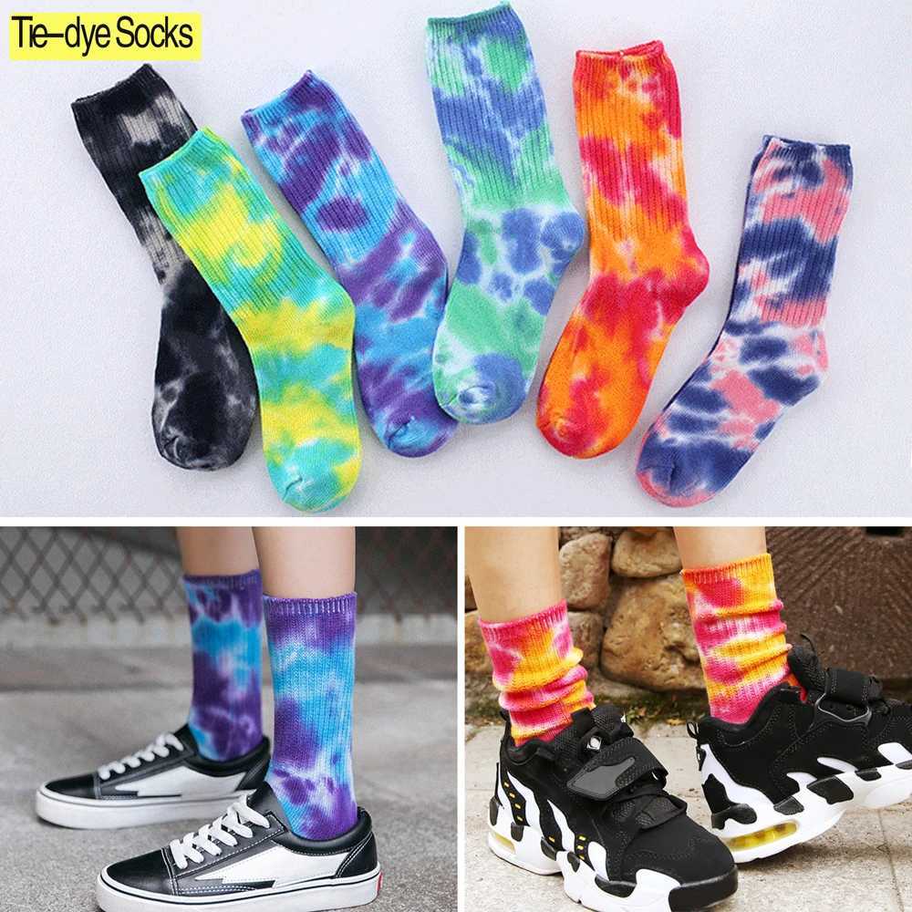 Unisex Antibacterial Stacked Socks Japanese Loose Fit Design TieDye Cotton Blend NonFade Breathable Sports Cycling SocksW251011