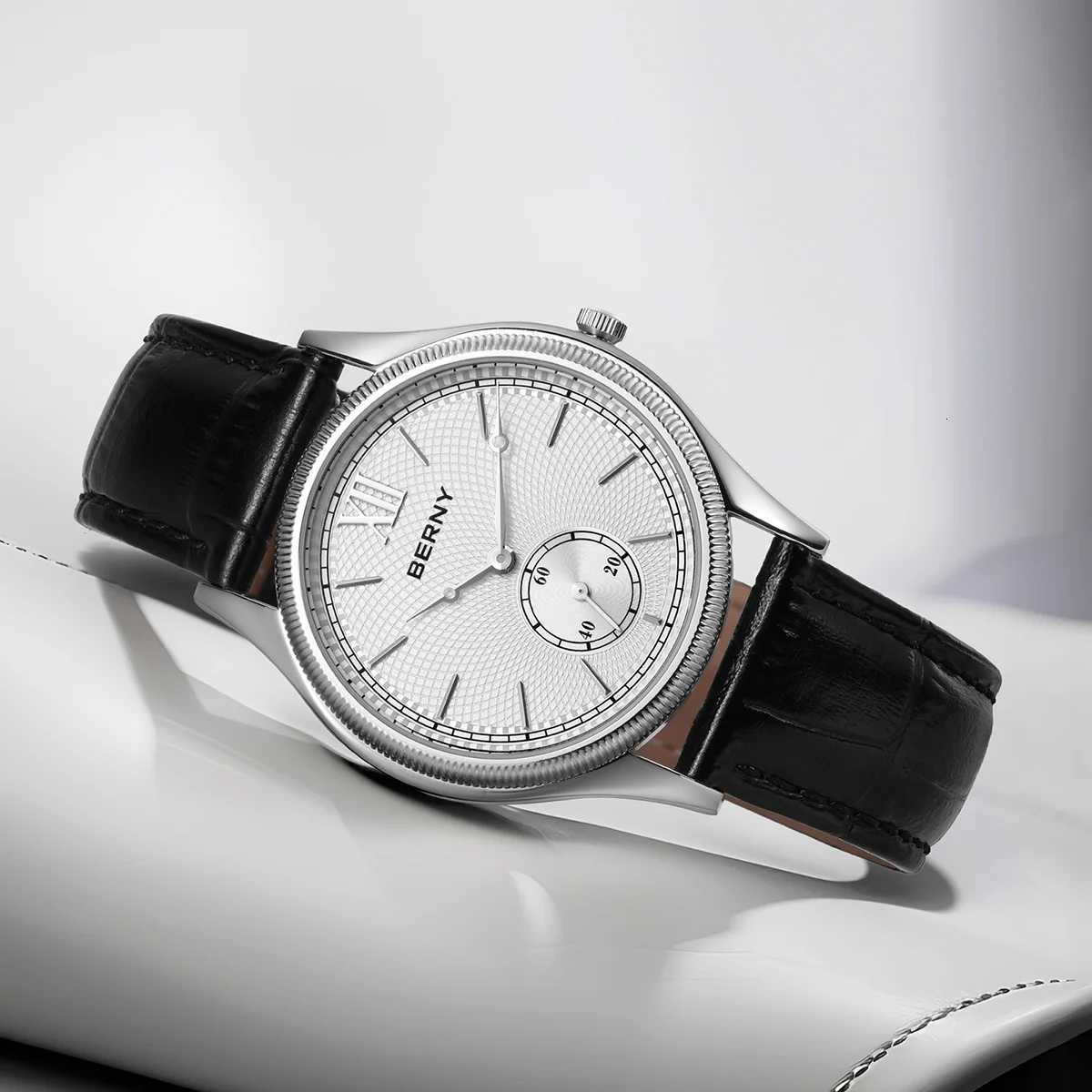 BERNY Mens Watches Luxury Classic Stylish Dress Quartz Watch UltraThin Stainless Steel Case Elegance Leather Strap Wristwatch D251011