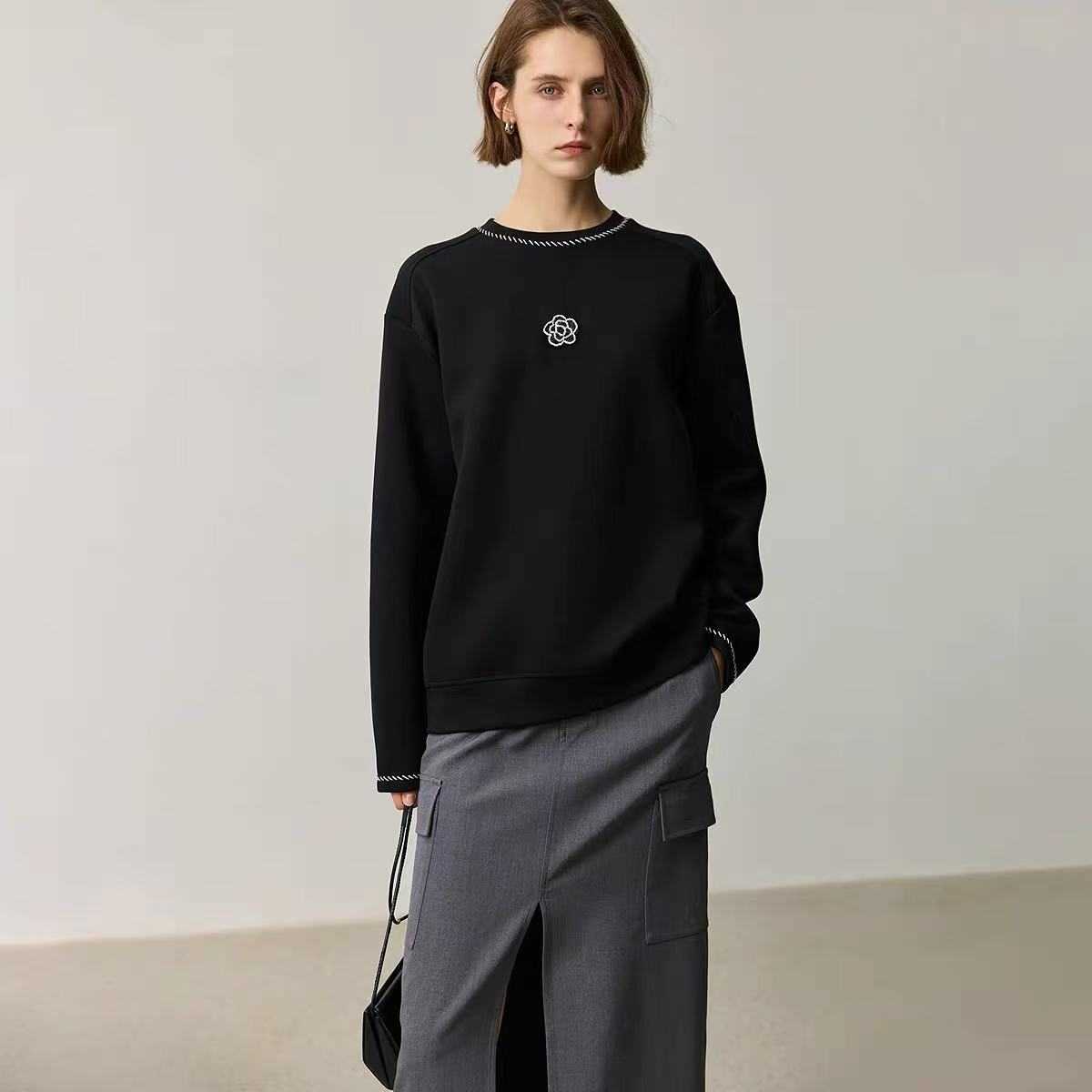 Elegant luxcury Fall Fashion for Her: Aesthetic Floral Detailing Ladies' Pullover by Brand Name