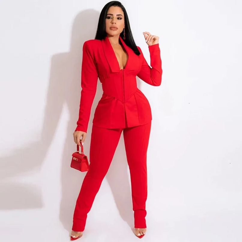 Elegant office ladies 2piece set womens suit tight corset jacket pencil pants business workwear matching uniform 241115