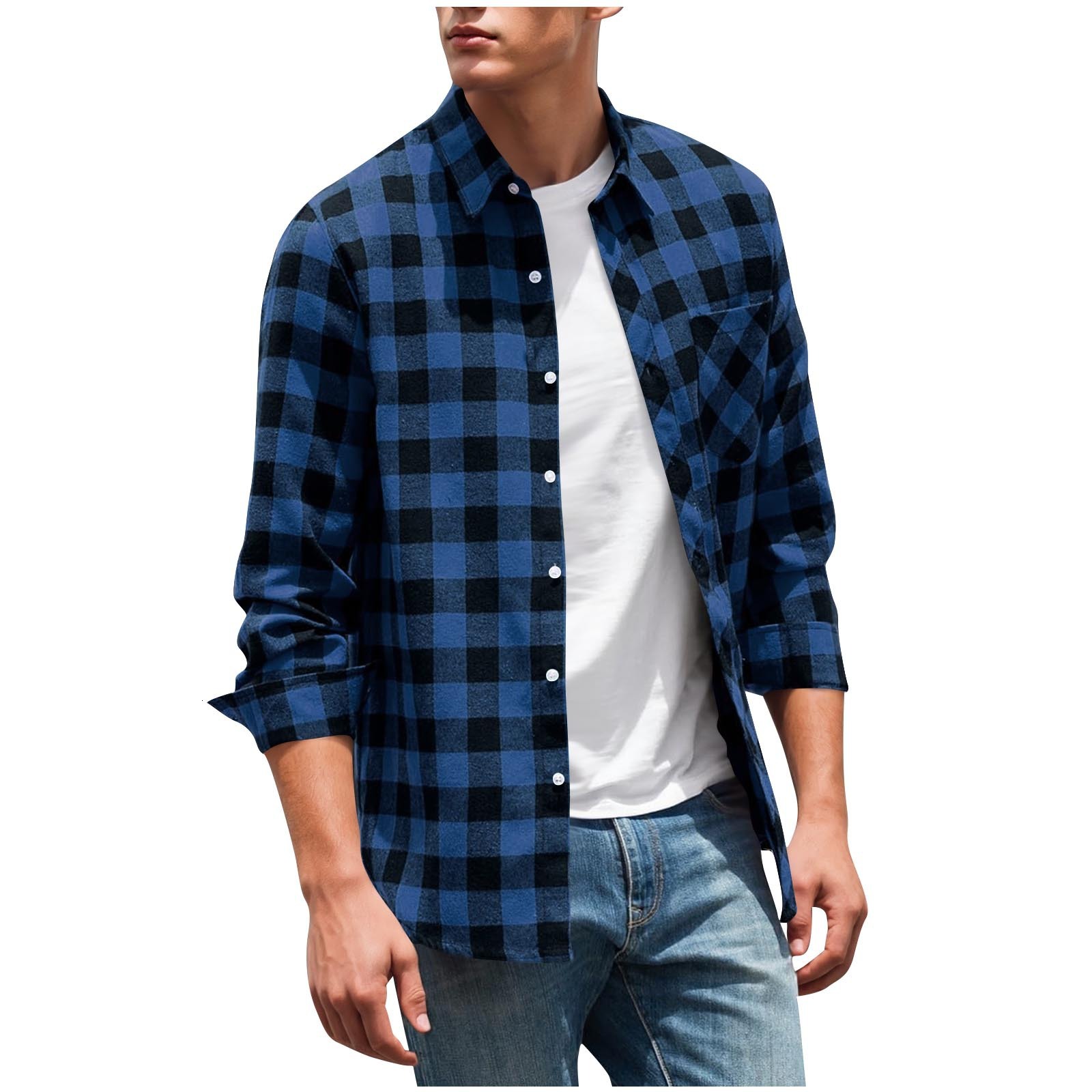 UV Protection, Wrinkle Resistant, Antibacterial, Moisture-Wicking, Tear-Resistant, Cold-Resistant Brushed Plaid Shirt Men's Long Sleeve Casual Sh