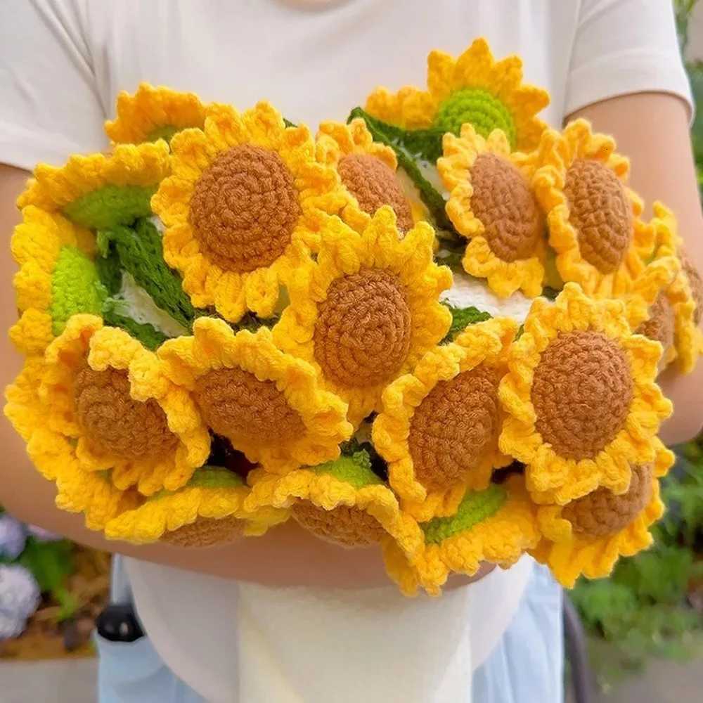 60110cm Sunflower Bouquet Blanket Finished Product Crocheted Pink Rose Blanket Creative Handmade Wedding Valentines Day Gifts C251011