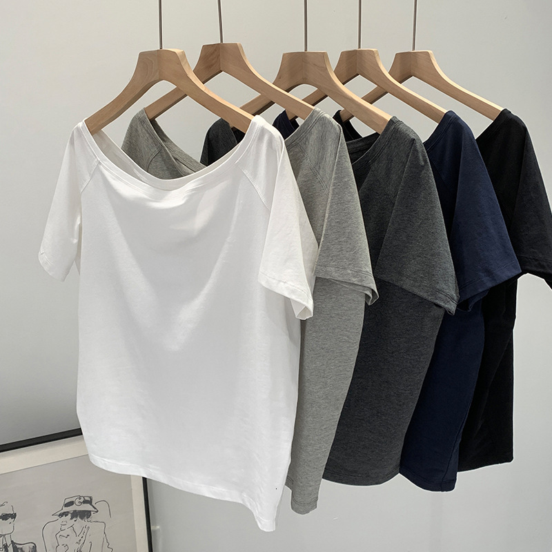 2025 New Summer Women's Off-shoulder Designer Hoodie Designer Shirt Short Sleeve Shirt With One-shoulder Design Loose And Lazy Style Black
