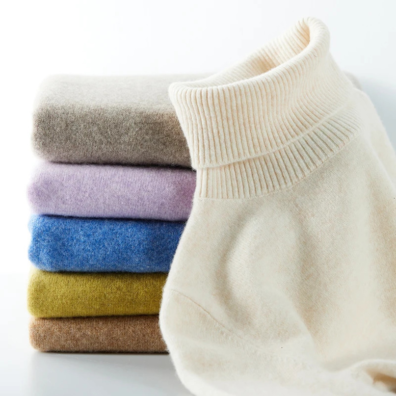 Knitted Sweaters Cashmere Sweater Womens 100% Merino Wool Turtleneck Fashion Pullover Winter Autumn Jumpers Top Female Clothing 241021