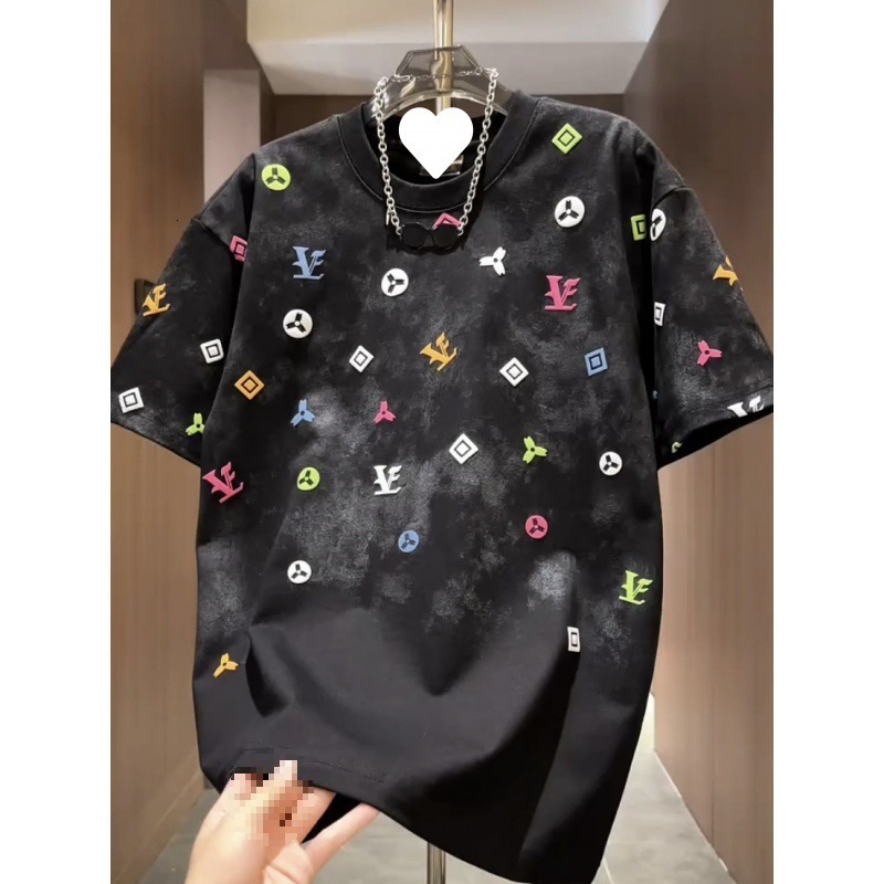 European Style Tie-dye Round Neck Short Sleeve Men's Designer Hoodie Light Luxury New Summer Trend Loose Designer Shirt American Style Half Sleev