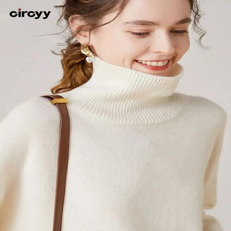 Circyy Turtleneck Knitted Sweater Women Casual Pullovers 100% Wool Basic Sweaters Korean Fashion Autumn Winter Female 241021