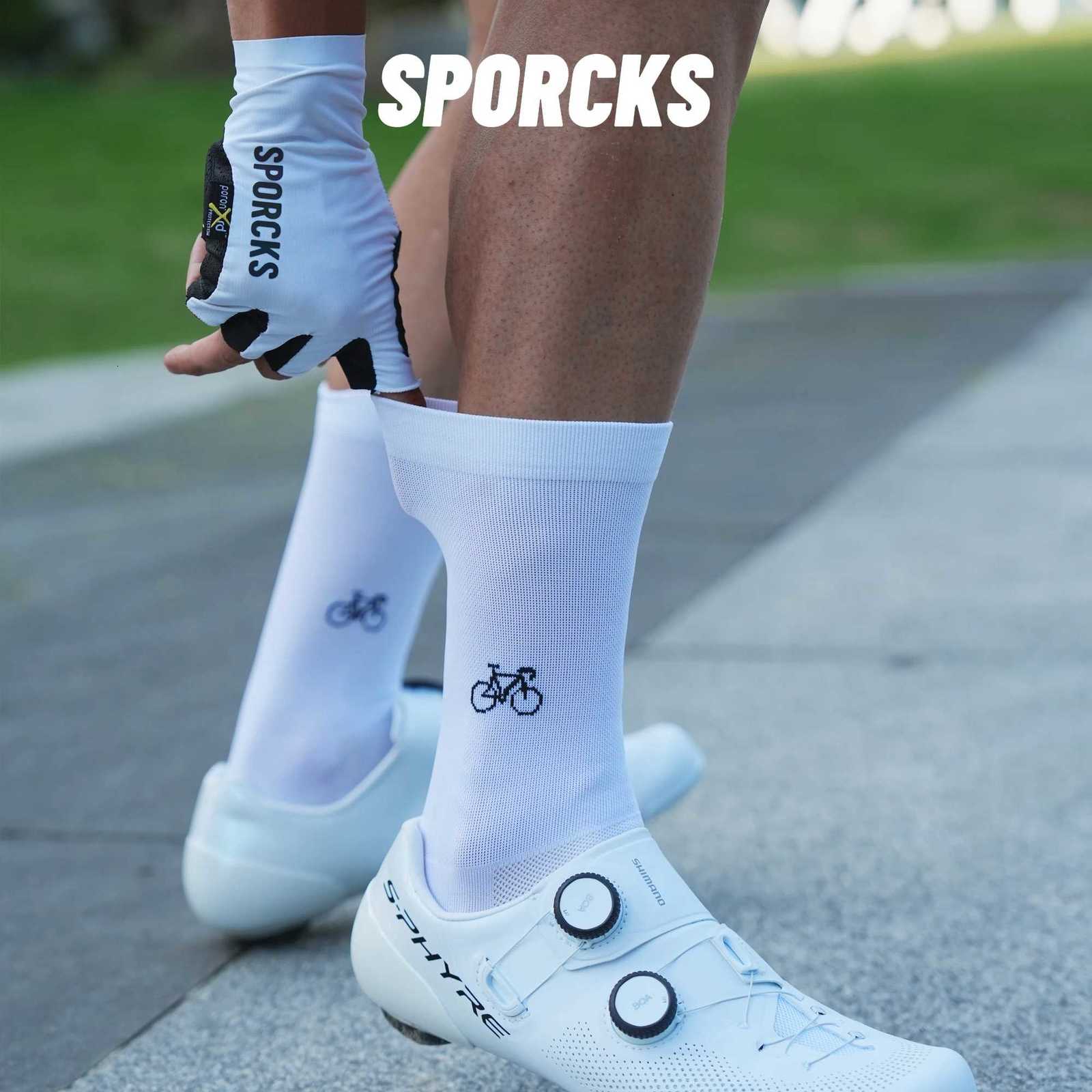 Sporcks Bicycle Pattern Cycling Socks Spring and Summer Mens and Womens Road Cycling Sports Trendy Breathable HighElastic WearResistant MidCalf SocksW