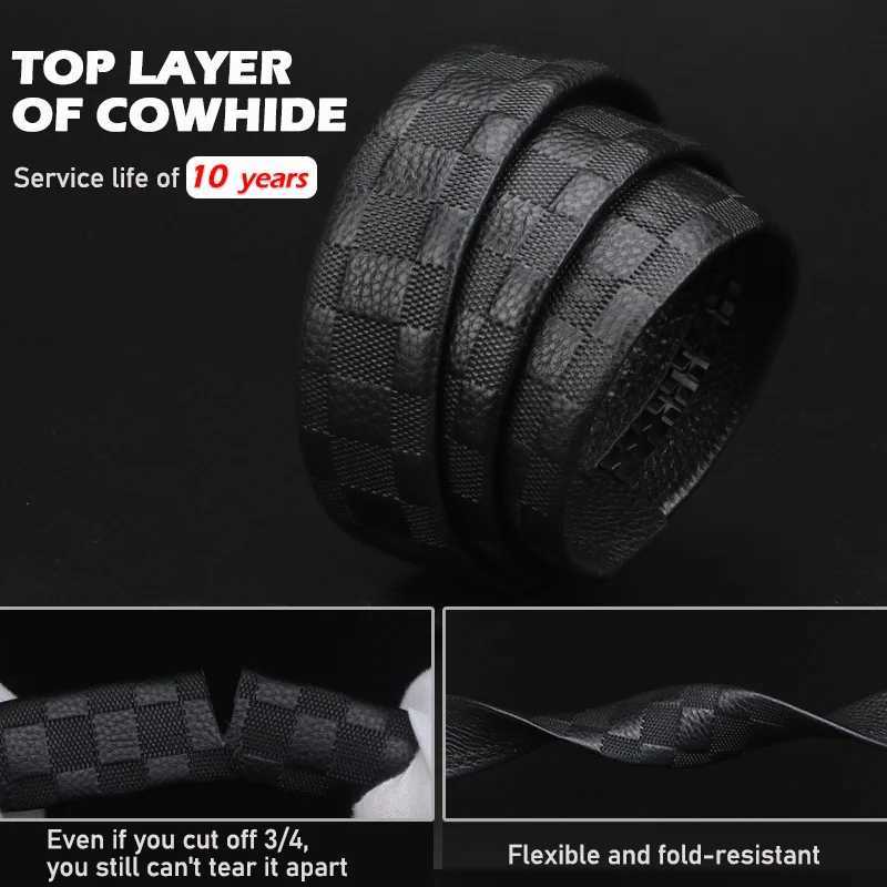 Mens Top Layer Cowhide Ratchet Belt with Scratch Resistant Alloy Automatic Buckle Business Style Durable Dress Belt Z251011