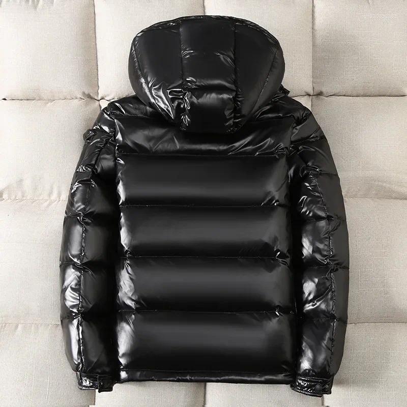 Men's Down Winter Bright Men Fashion Casual Parkas Coat Thick Warm Glossy White Duck Zipper Male Shiny Hooded Youth Women Jacket