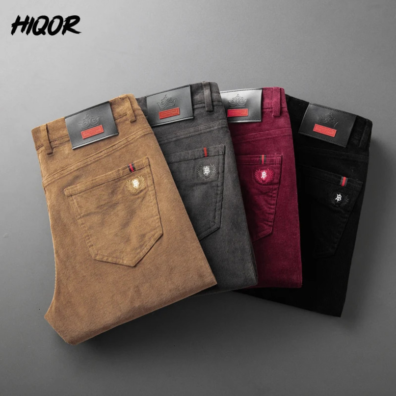 HIQOR Mens Winter Wool Warm Corduroy Pants Casual Bag Cotton Business Straight Work Clothes 241115