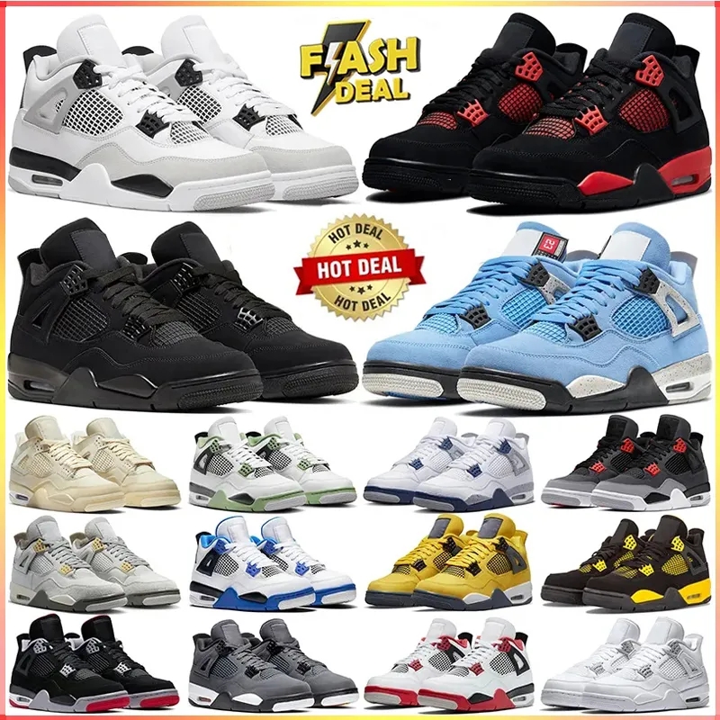 Designer 4s Men Basketball Shoes 4 Black Cat Military Blue Canvas Red Thunder University Blue Thunder Pink Cactus Jack Trainers Sports Women Sneakers 36-47