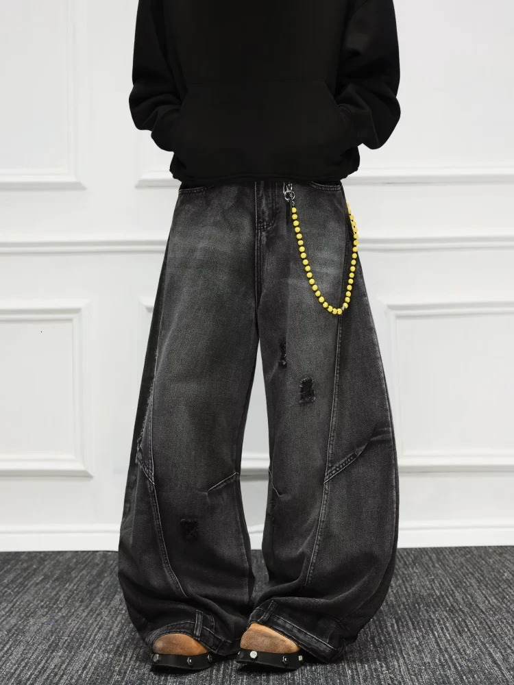 Trashy Y2K Streetwear Patchwork Black Grey Baggy Ripped Jeans Pants For Men Clothing Wide Leg Loose Trousers Ropa Hombre 251009