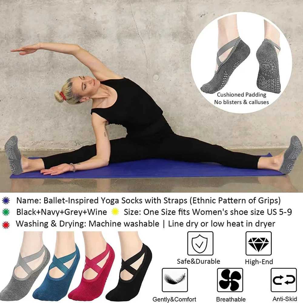 Women High Quality Breathable Yoga Socks Silicone NonSlip Bandage Pilates Sock Ladies Ballet Dance Fitness Workout Cotton SocksW251011