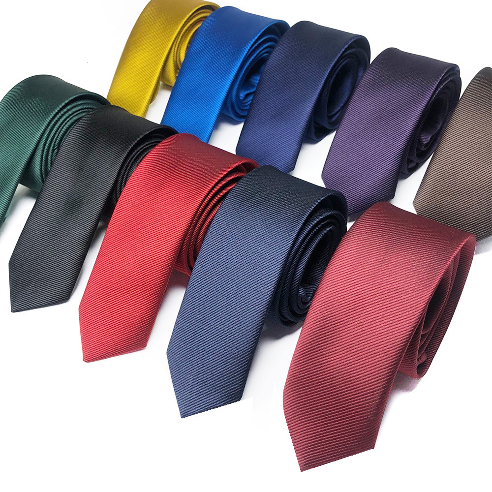 KAMBERFT Fashion Casual 4cm Slim Silk Tie Solid Color Black Red Ties Handmade Men Woven Skinny Necktie For Wedding Party 250908