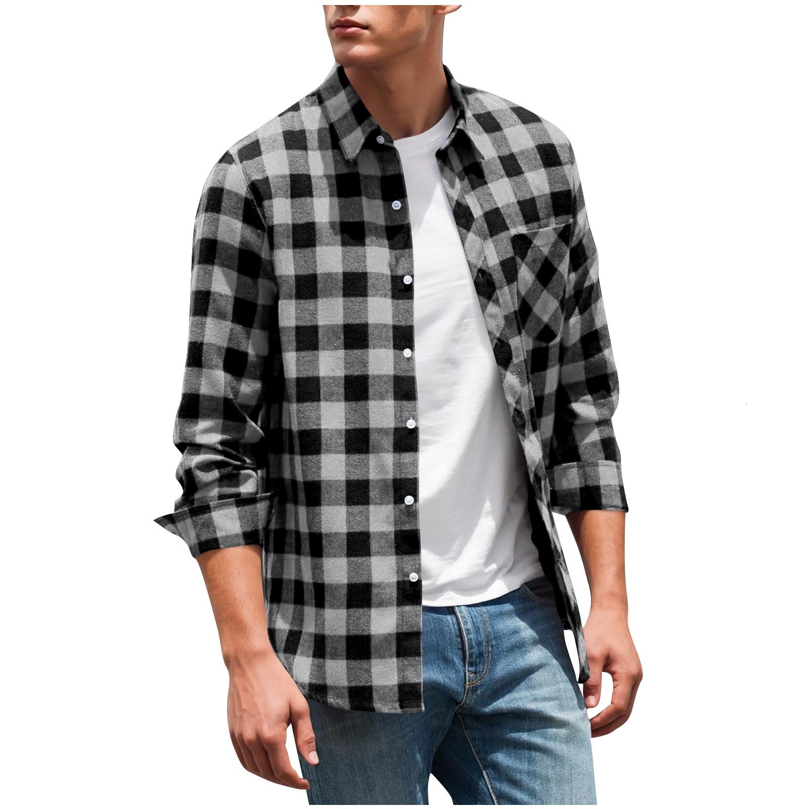 UV Protection, Wrinkle Resistant, Antibacterial, Moisture-Wicking, Tear-Resistant, Cold-Resistant Brushed Plaid Shirt Men's Long Sleeve Casual Sh
