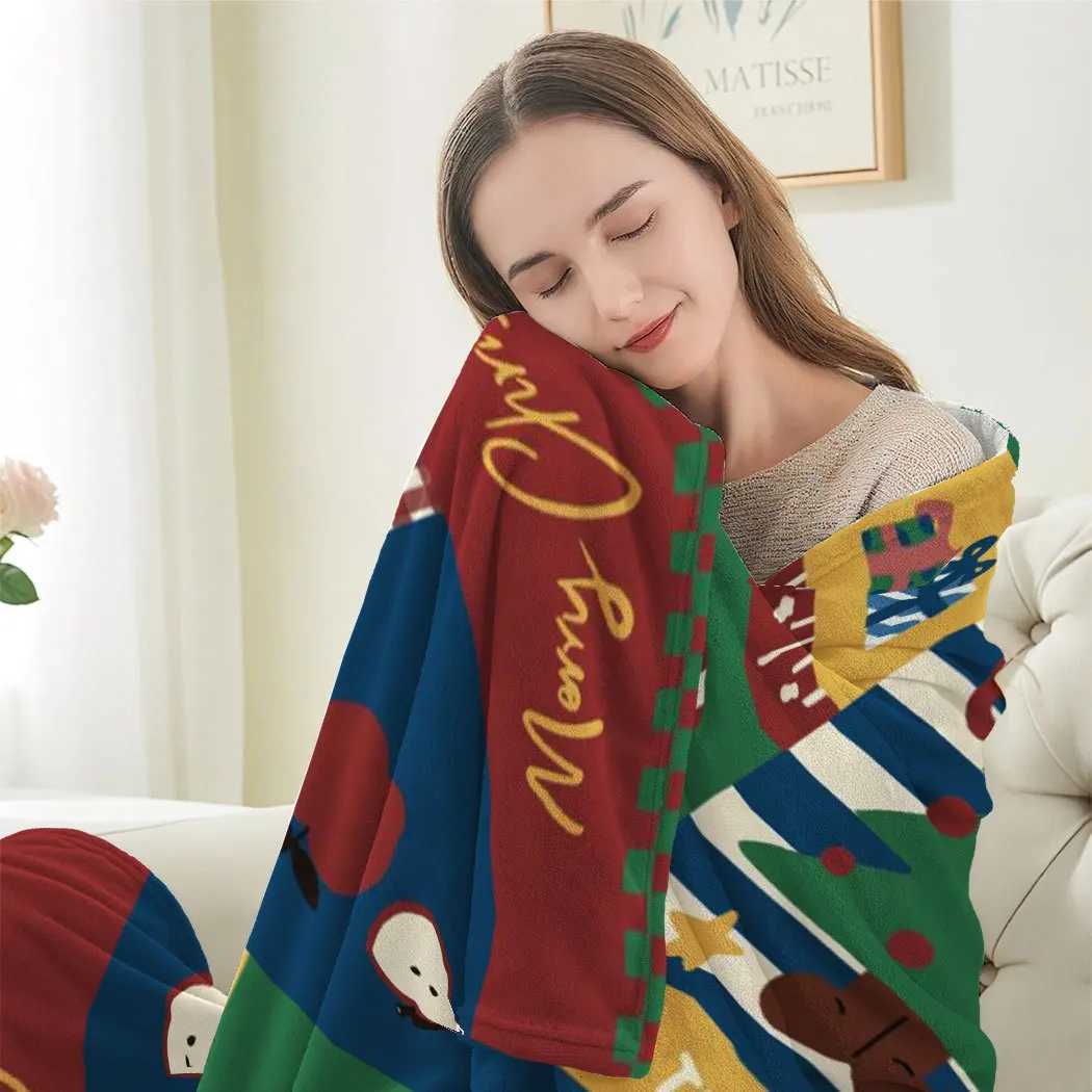 Christmas cartoon collage Printed Blanket for Sofa Travel Camping Living Room Office Conditioning Blanket for All Seasons Gifts C251011