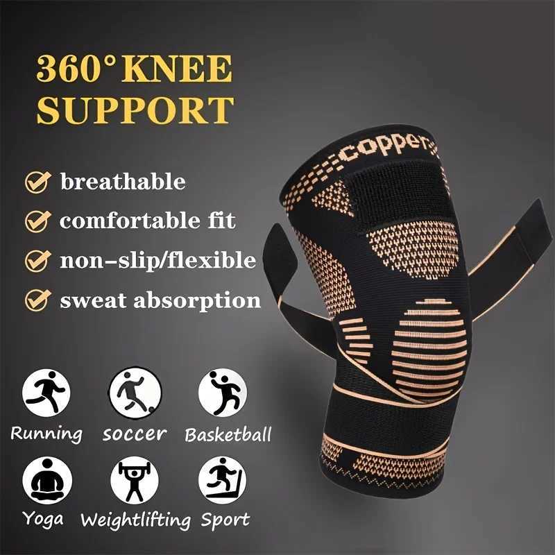 1Pcs Sports Copper Ion Strap Knee Pads Nonslip Knitted Nylon Knee Pads Fitness Jump Rope Basketball Running Gear Men Women C251011