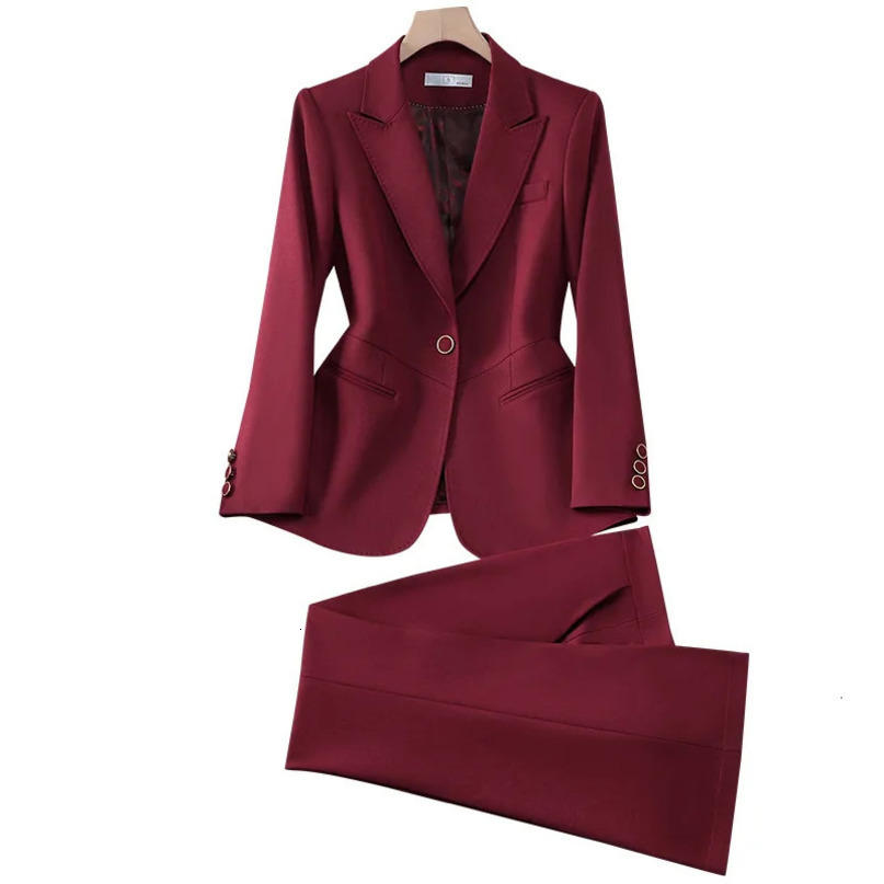 Wine Red Suits Womens Autumn High End Fashion Tempering Business Slim Blazer and Pants Sets Office Work Clothes 241115