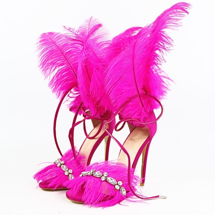 New Runway Feather Sandals Women flip flops Super High heels Stilettos Orange White Black Party Fur Shoes zapatos de mujer Y200620