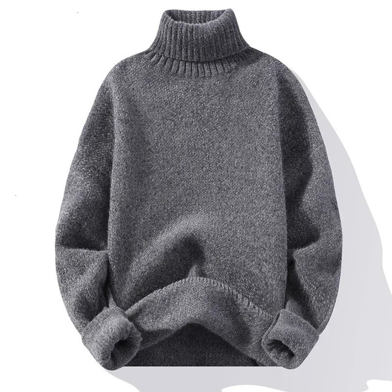 Mens AutumnWinter Thickened Korean Style Solid Color Casual High Neck Sweater 240113