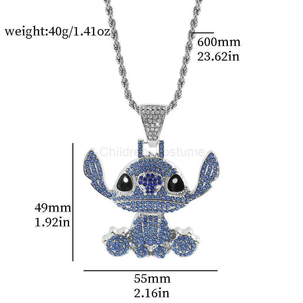 Disney Lilo and Stitch Hip Hop Necklace Kawaii Stitch Full Rhinestones Pendant Necklace Fashion Jewelry Anime Neck Chains Gifts H2510111