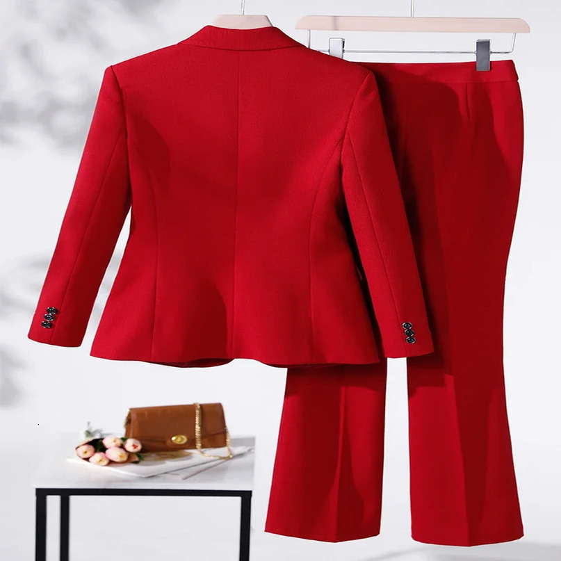 Womens pants set purple blue red black long sleeved jacket and mens formal office womens business workwear 2piece 241115