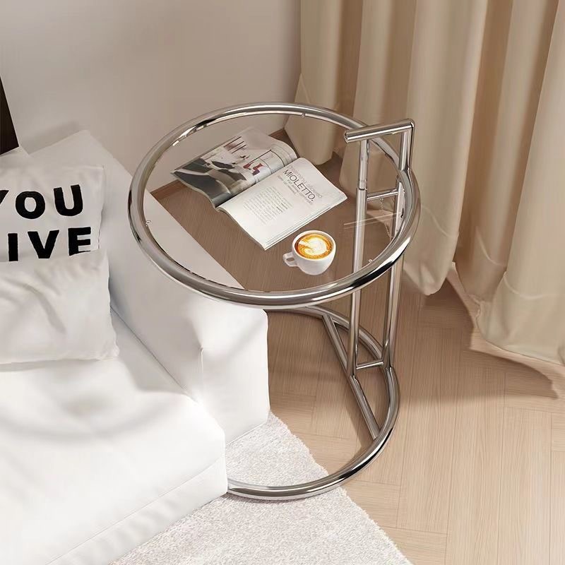 M10112 Stainless steel vintage glass side table Nordic simple modern round table