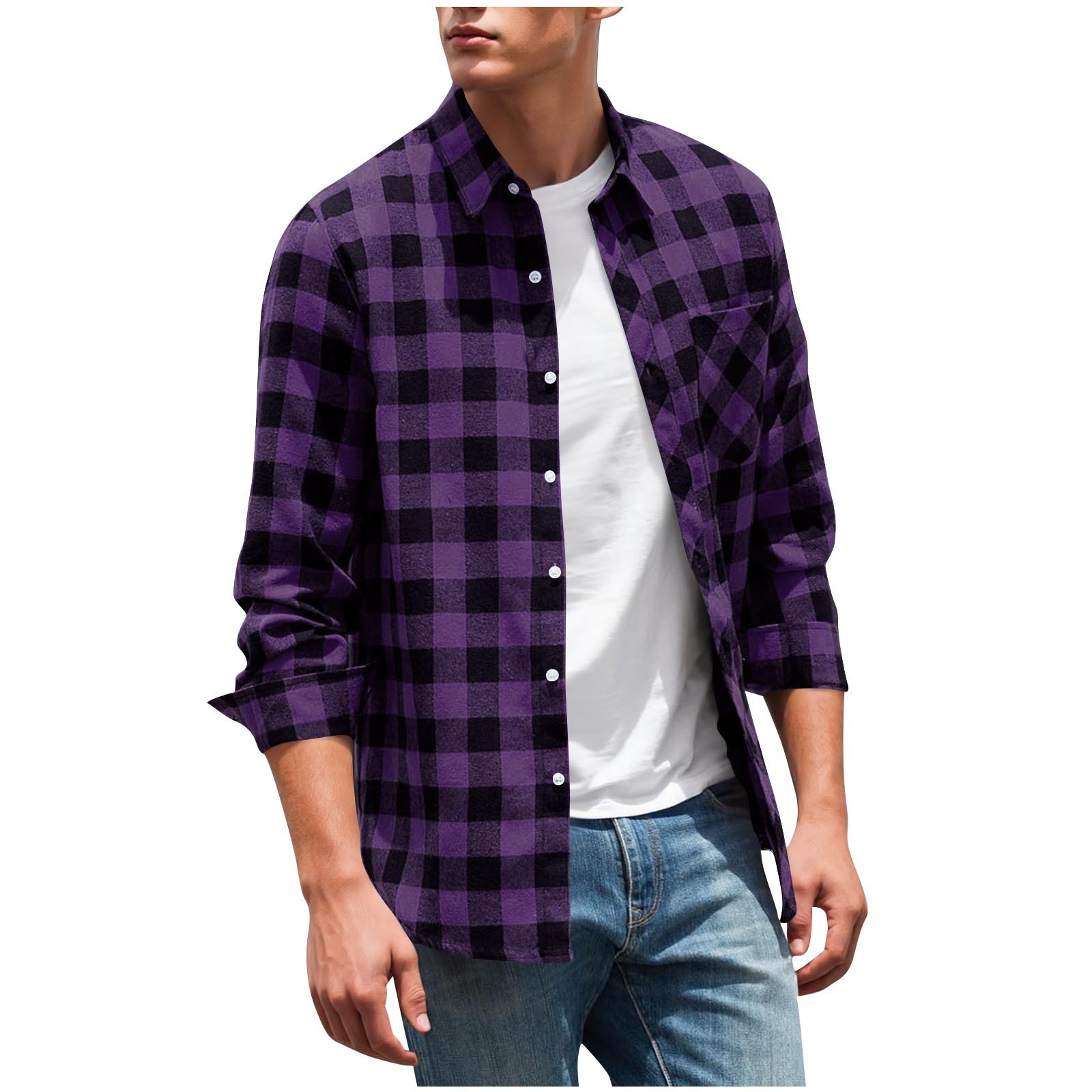 UV Protection, Wrinkle Resistant, Antibacterial, Moisture-Wicking, Tear-Resistant, Cold-Resistant Brushed Plaid Shirt Men's Long Sleeve Casual Sh