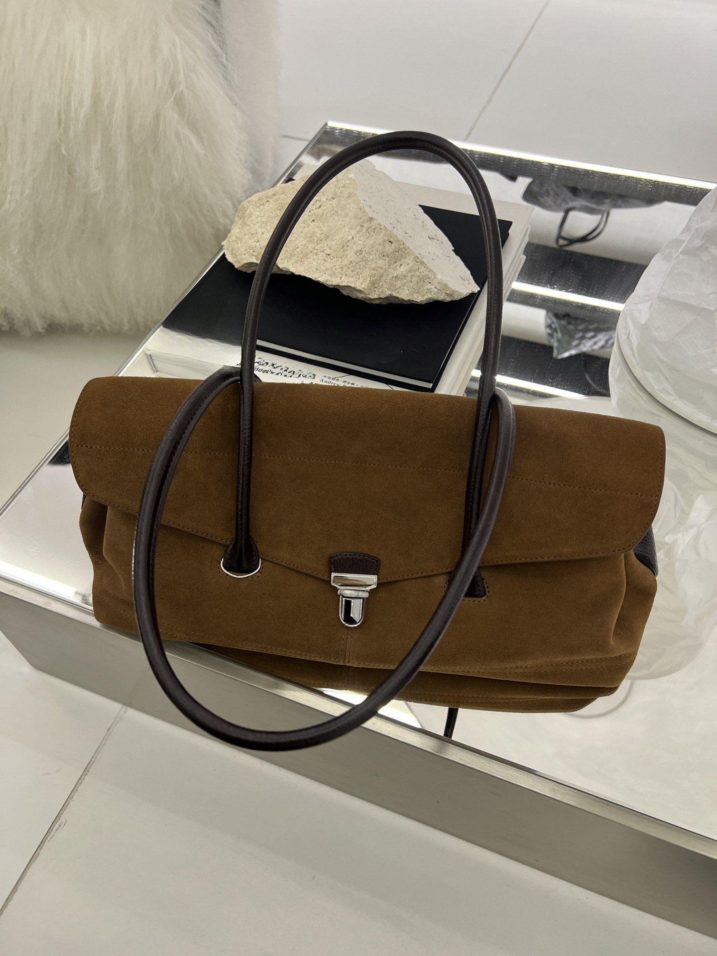 2025 Autumn/Winter New Suede Leather Shoulder Bag Large Capacity Rectangular Bag Retro Women's Bag Designer Fashion Handbag