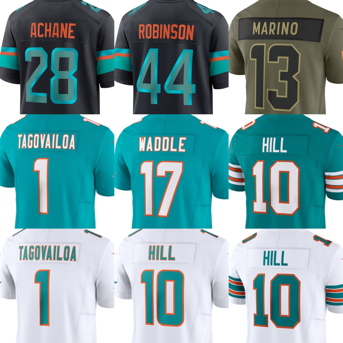 Tua Tagovailoa Jersey Football De'Von Achane Tyreek Hill Jaylen Waddle Dan Marino Jordyn Brooks Darren Waller Tyrel Dodson Minkah Fitzpatrick Jack Jones Malik Youth