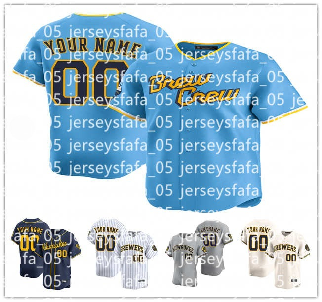 Custom MLB Brewers Baseball Jersey Christian 22 Yelich 12 Rhys Hoskins 24 William Contreras 10 Sal Frelick 27 Willy Adames 5 Garrett Mitchell 11 Jackson Chourio