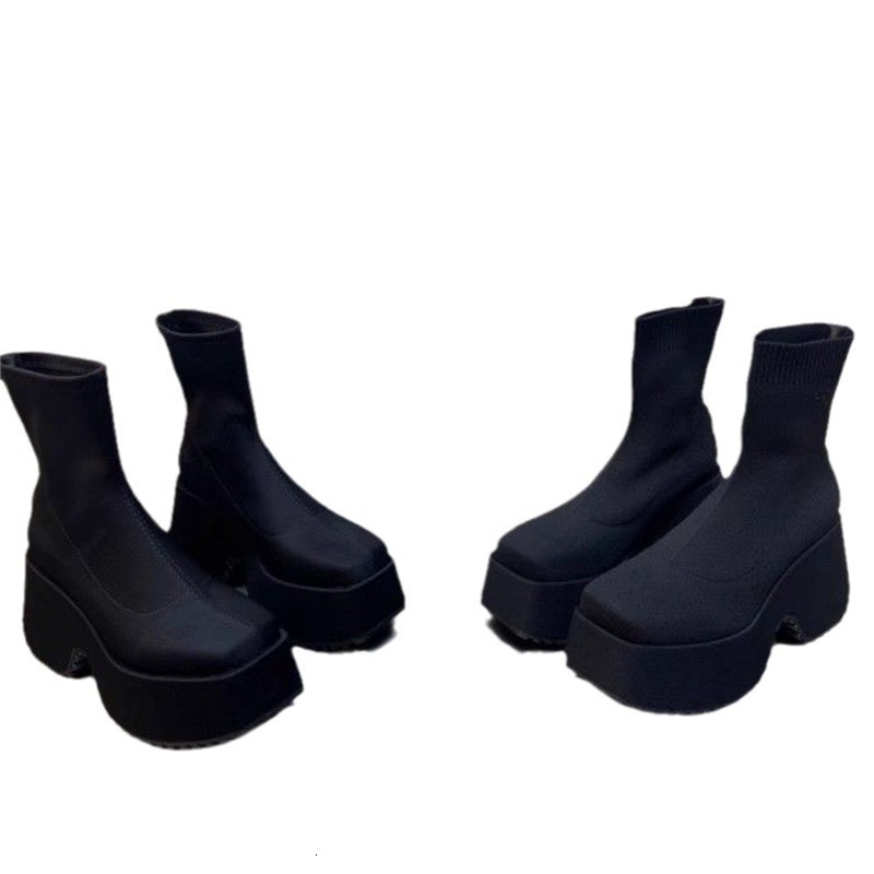 Black Matte Leather Big Round Toe Cross Tied Lace Up Thick Sole Midcalf Boots Men High Top Leisure Outdoor Short Chelsea Boots 250918