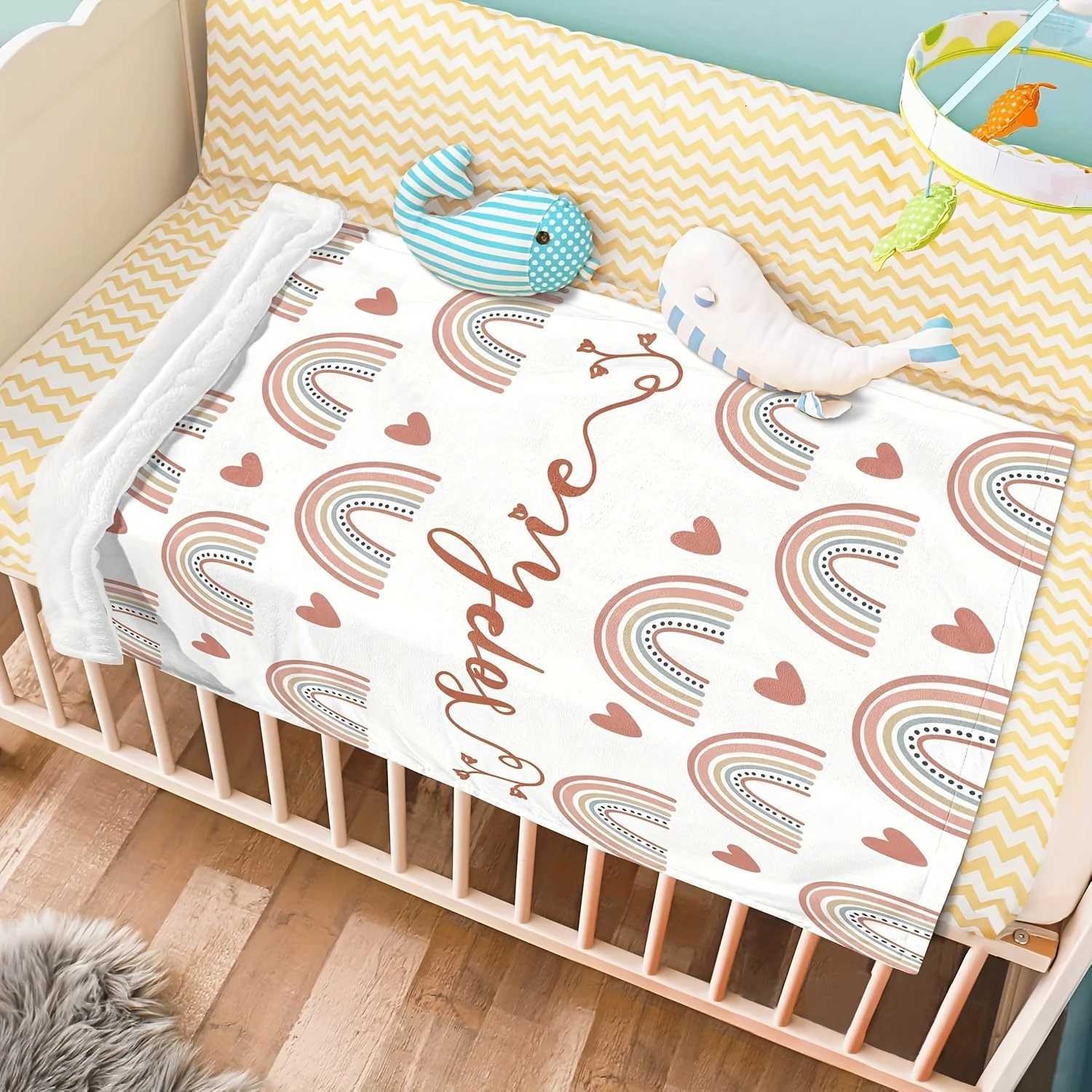 1 personzed rainbow heartshaped printed flannel blanket super soft hypoallergenic lightweight suitable for all seasons C251011