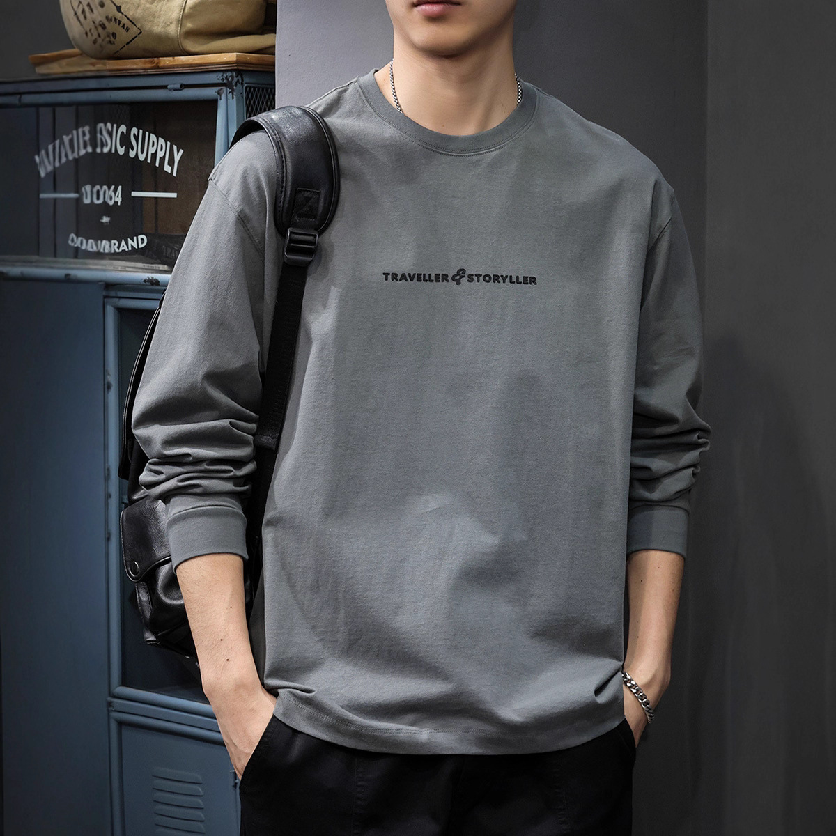 2025 Spring Heavyweight Pure Cotton Inner Wear Long Sleeve Designer Hoodie T-shirt Men's Thin Top Sweatshirt Spring And Designer Shirt Autumn New Loose Base Shirt