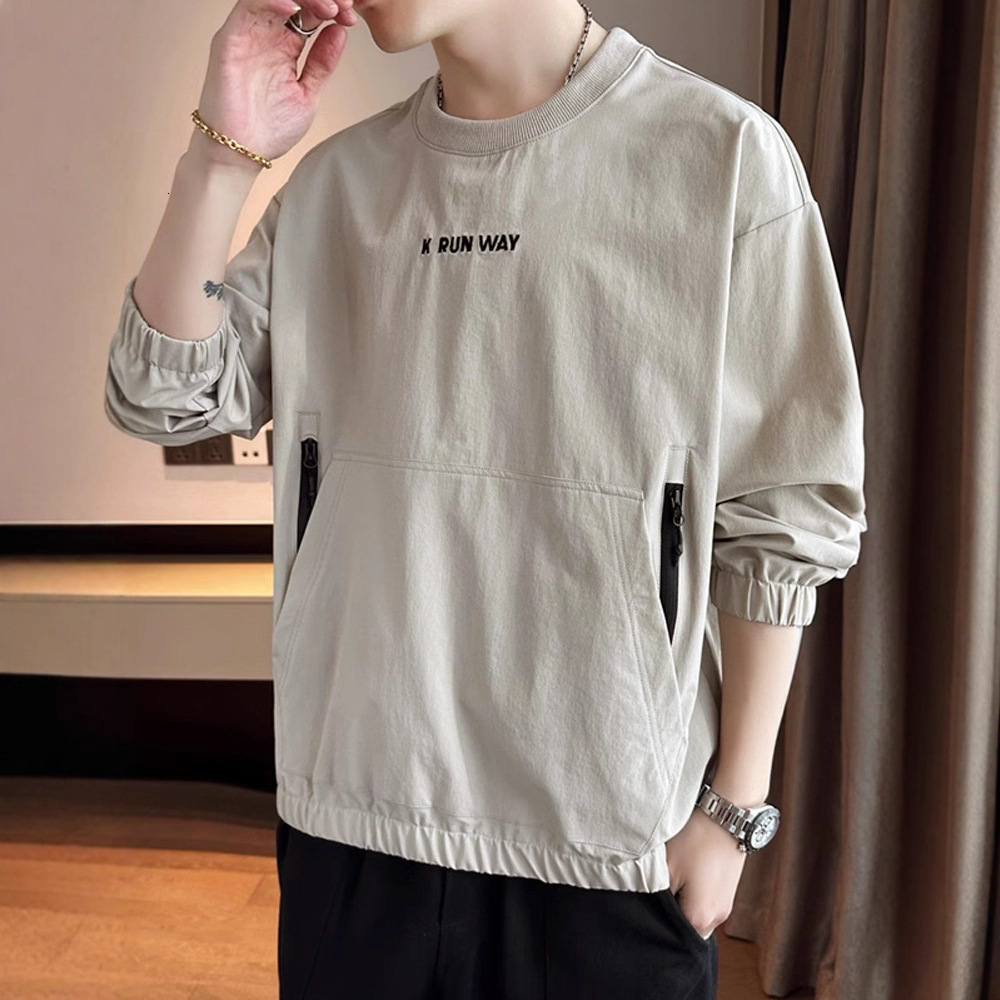 Round Neck Sweatshirt Men Spring Autumn 2025 New Trendy Loose Designer Hoodie Pullover Lightweight Designer Shirt Quick-dry Jacket Long Sleeve T-shirt
