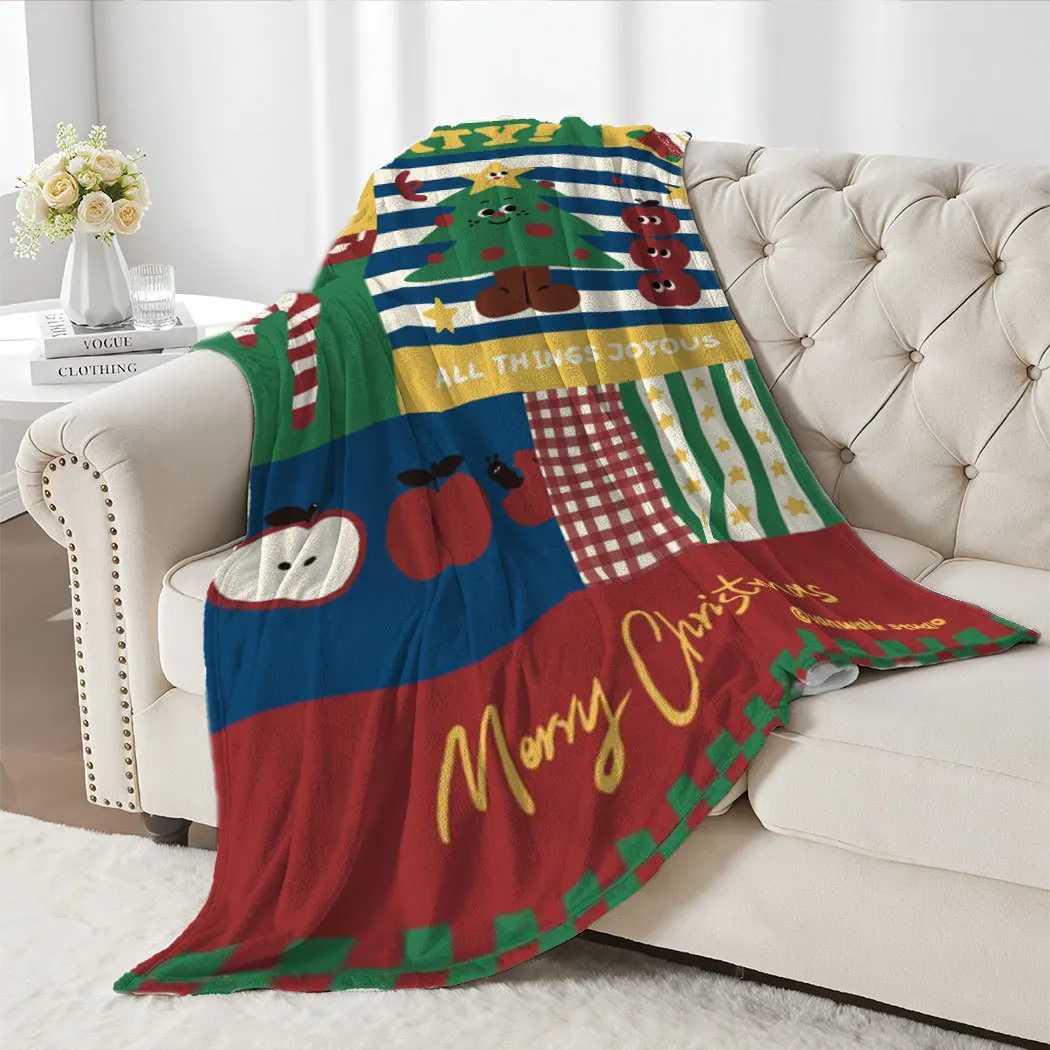 Christmas cartoon collage Printed Blanket for Sofa Travel Camping Living Room Office Conditioning Blanket for All Seasons Gifts C251011