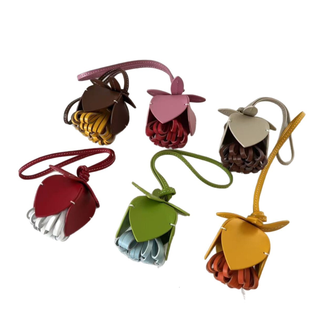 keychain designer miu style genuine leather handmade bud flower bag alternative car pendant keychain keychain wallet designer