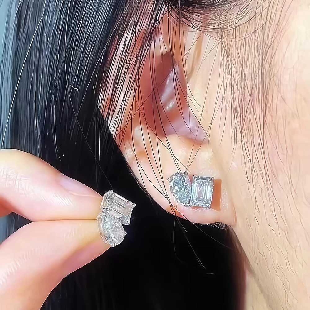 4cttw RadiantEmerald Pear Cut Moissanite Stud Earrings for Wen S925 Silver with Certificate 2Diamond Earrings Fine Jewelry X251011