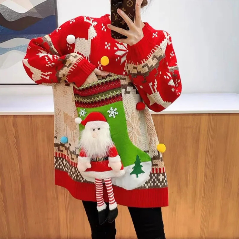 Autumn Large size ONeck Christmas Sweater Women Casual Long Sleeve Knitted Top Winter with Ugly kawaii Pullover Ju 241021