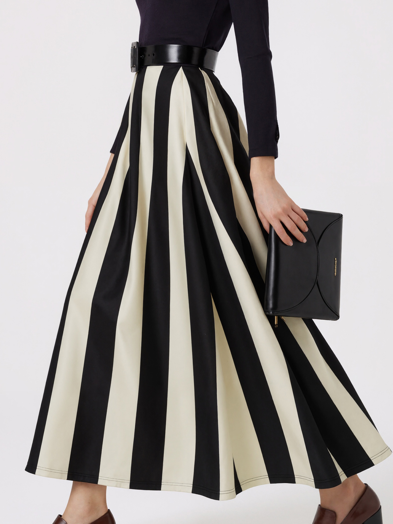 Women's Autumn Winter Casual Striped Midi Skirt - French Elegant Office - Wear Mixed - Color Skirt-CF53984