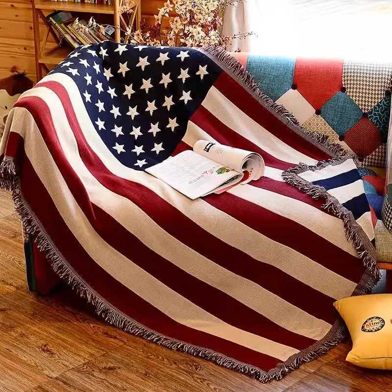 UK USA Flag American Blanket Mat Cover Bedspread Star Sofa Cover Cotton Air Bedding Room Decor Tapestry Throw Rug United States C251011