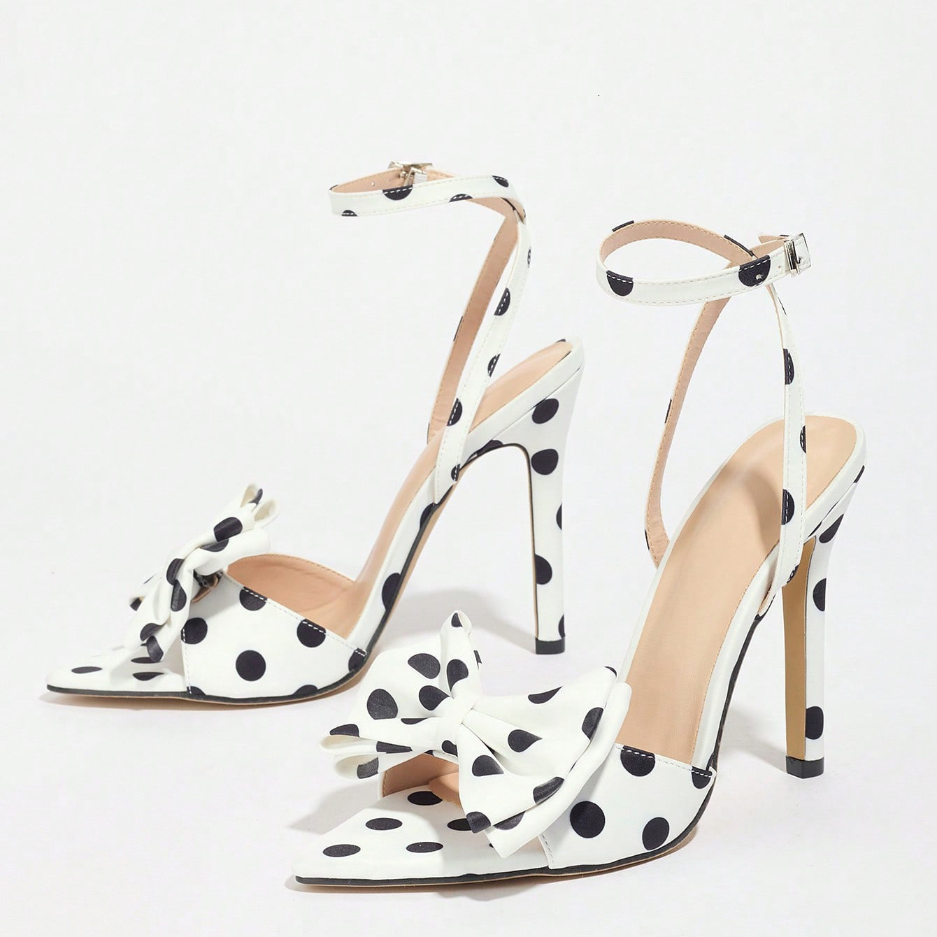 Polka Dot Bow Pumps Red Mesh Pointed Toe Stiletto Heels Side Knot Sandals Women Evening Party Shoes Zapatos Mujere 250920