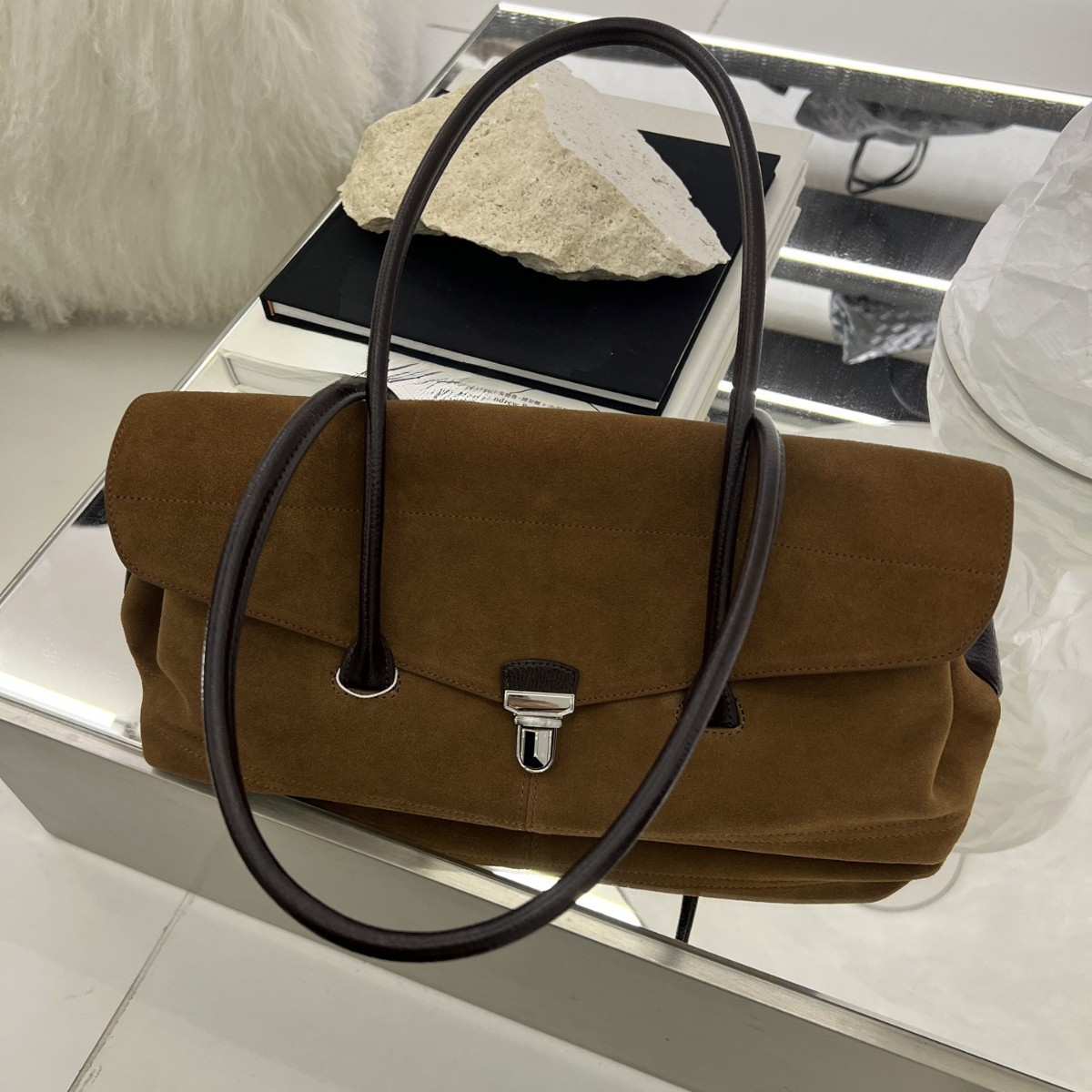 2025 Autumn/Winter New Suede Leather Shoulder Bag Large Capacity Rectangular Bag Retro Women's Bag Designer Fashion Handbag