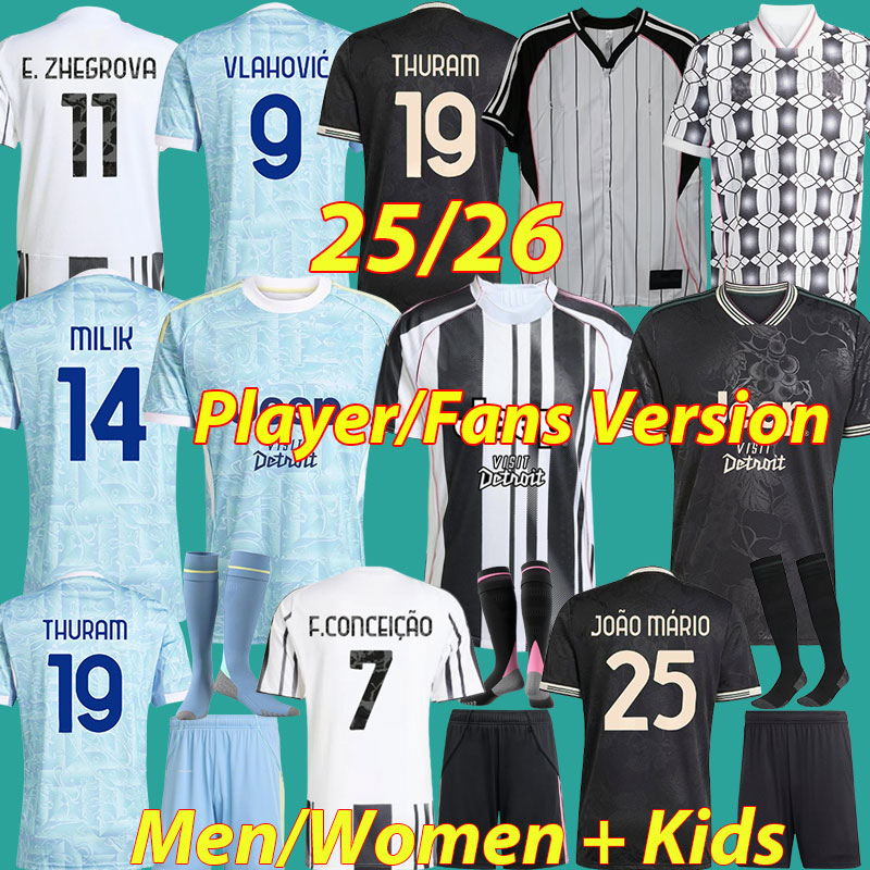 25 26 VLAHOVIC Home soccer jerseys MILIK YILDIZ 2025 2026 fans player version football shirts THURAM ZHEGROVA Kits MCKENNIE JOAO MARIO Men Kids Kit Uniform
