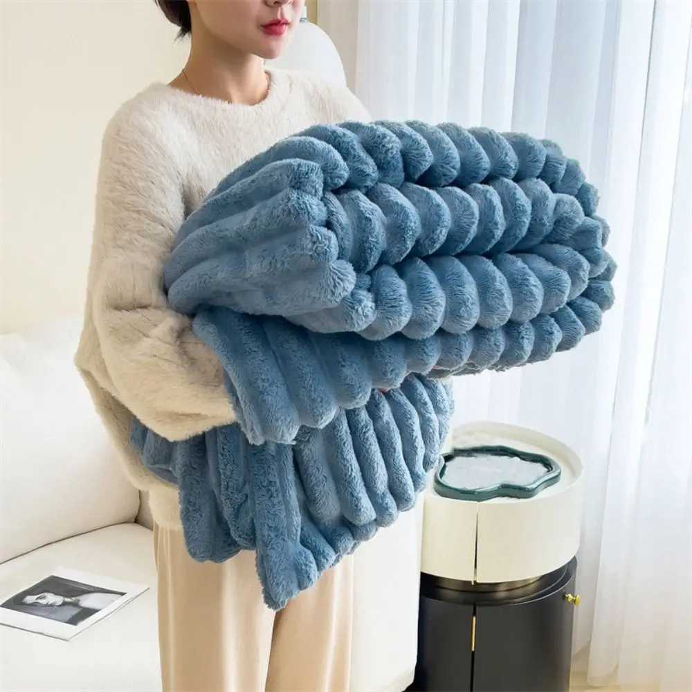 New Cotton Warm Blanket Spandex Solid Color Throw Blanket Double Sided Ultra Soft Plush Striped Blankets Home Office C251011